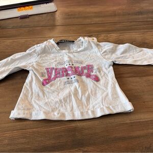 Versace Kids Long Sleeve Tee in White with Pink Accents